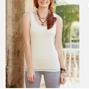 Matilda Jane Women's Tank Top Layered Aqua Trim Rolled Up Hem Minimalist Size S